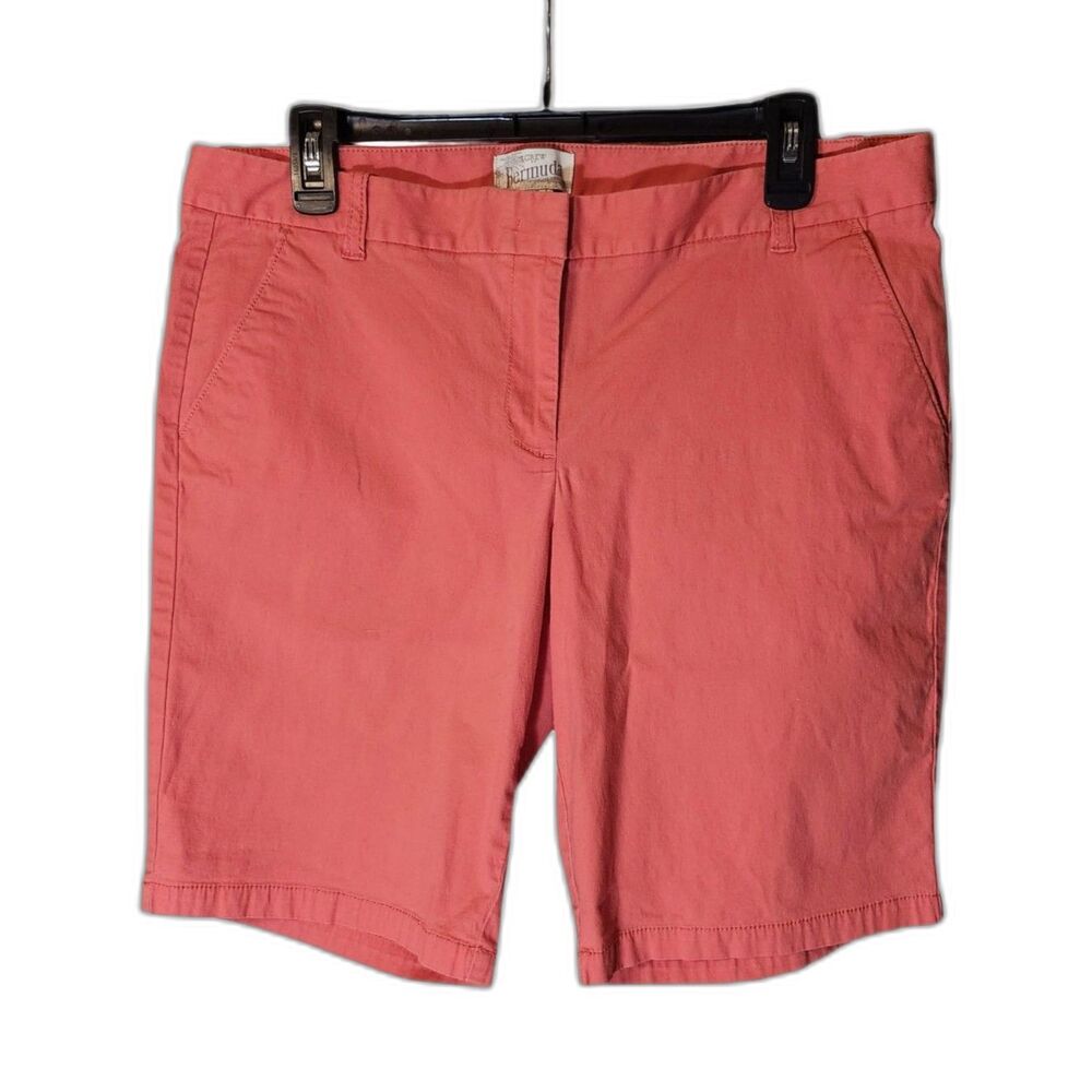 J Crew Bermuda Shorts Coral Orange Stretch Cotton Chino Size 12
